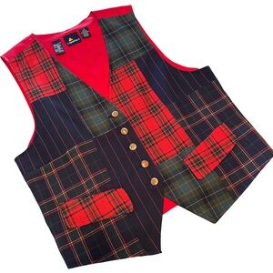 Vintage 1980’s Lizsport Patchwork Tartan Plaid Preppy Annie Hall Vest Menswear